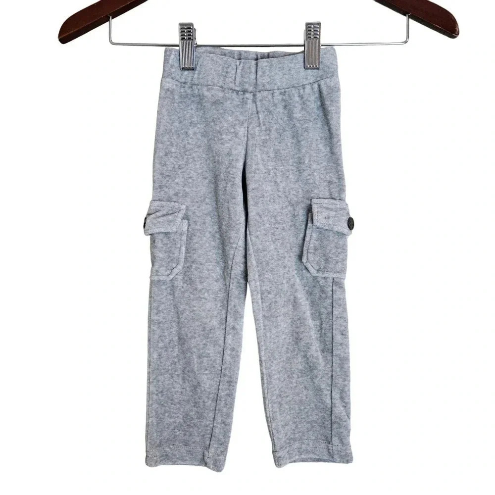 Tory Burch Kids Gray Velour Track Sweat Pants XXS 2-3 Gray Logo